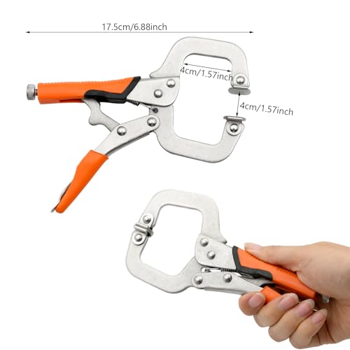 6 Inch C Clamp, Heavy Duty Vise Grip Locking Pliers Adjustable Face Clamp for Woodworking, Welding and Pocket Hole Joinery, 2 Packs (Orange, 6 Inch) - size: 6 Inch