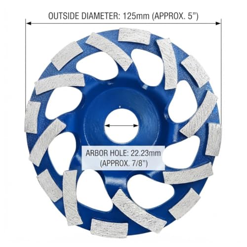 5" Concrete Grinder, Diamond Concrete Grinding Wheel, 7/8" Arbor Hole for Angle Grinder, Grinding Polishing Cleaning Wheel for Concrete, Granite, Marble, Cement, Masonry, Rock