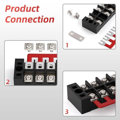 APIELE 25A Screw Terminal Block Covered 4 Position Dual Row 4 Position Pre-Insulated Terminal Barrier Strip (6PCS 25A 4P+ 6PCS Wiring Strips)