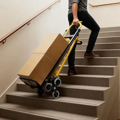 3-in-1 Heavy Duty Convertible Hand Truck, 800 Lbs Capacity Dolly Cart, Aluminum Dolly Hand Truck with Stair Climber Wheels, Stair Climbing Cart for Warehouse Transport & Moving(Yellow+Black)