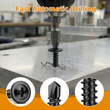 Mellewell #8 x 5/8" Wafer Head Self Drilling Screws Wood Screws, Truss Head Fast Self Tapping Sheet Metal Screws, Black Finish, 410 Stainless Steel, 100 PCS - color: Black, size: #8 x 5/8"