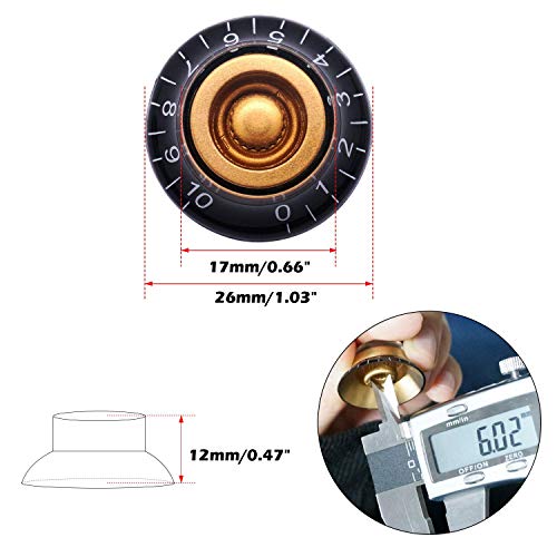 Taiss 4Pcs Guitar Knobs,Amber Top Hat Bell Style Rotary Knobs,Electric Guitar Bass Speed Volume Tone Control Knobs Fits 6mm/0.24" Rotary Shaft Musical Instruments And Radios Parts Replacement KNOB-S33 - color: Amber Top Hat Bell-Plastic-26mmx12mm