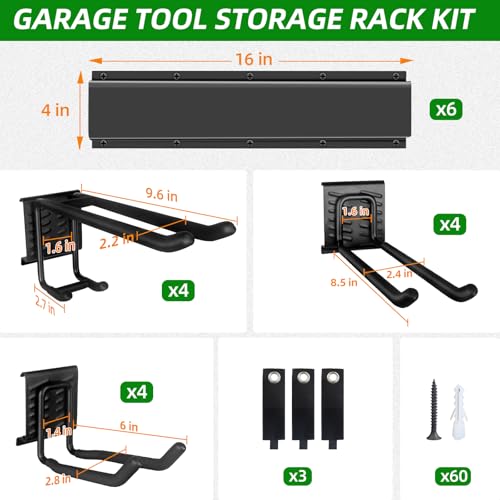 Garage Wall Organizer, 96 in Garden Tool Organizer with 12 Adjustable Hooks - size: 96 inch 12-Hook