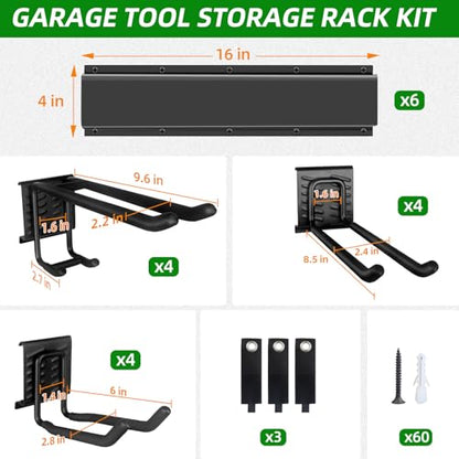 Garage Wall Organizer, 96 in Garden Tool Organizer with 12 Adjustable Hooks - size: 96 inch 12-Hook