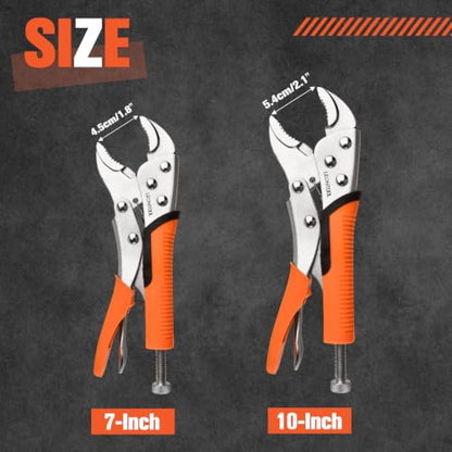 7" & 10" Curved Jaw Locking Pliers, Forged Carbon Steel, Anti-Slip TPR Handle, Quick Release, Locking Adjustable Vise Grip Pliers Set for Clamping Twisting Welding Automotive Workshop - style: 7" & 10" Curved Jaw