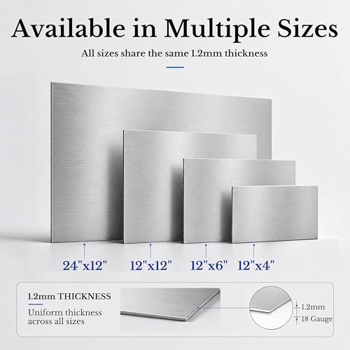 2 Pack 430 Magnetic Stainless Steel Sheets, 18 Gauge 24"x12" Brushed Metal - size: 24″× 12″
