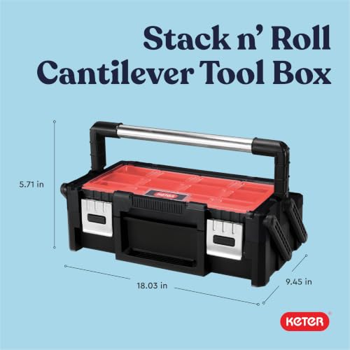 18" Cantilever Tool Box Organizer, Heavy-Duty Tool Storage Box - color: Black/Red, size: Cantilever