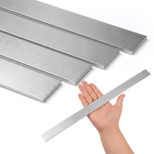 4pcs Cutable 304 Stainless Steel Flat Bar 1/8" Thickness,16" Length, 1" Width Metal Bar, Rectangular Brushed Finishing Trim Strips Sheet for DIY Craft Making - size: 16 x 1 x 1/8 Inch