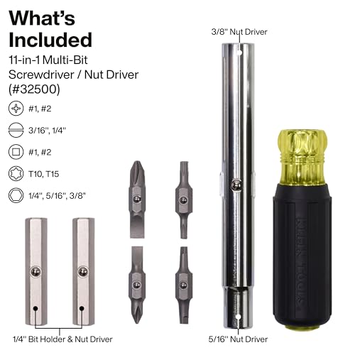 Klein Tools 32500SDKIT Multi-Bit Screwdriver and Nut Driver Set with Cushion-Grip Handles, Includes Stubby, 11-in-1, and 4-in-1 Electronics Drivers - size: 3-Piece Set