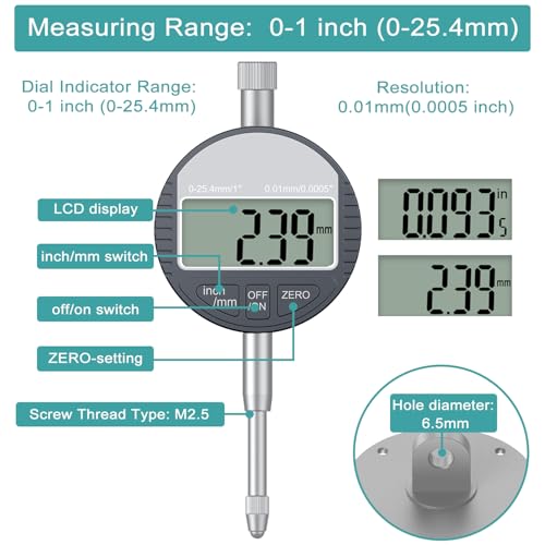 HDLNKAK Table Saw Digital Dial Indicator Gauge 0-1"/0.0005" for Calibrating - color: Table Saw Digital Dial Indicator Gauge