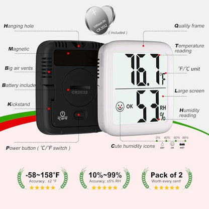 Antonki 2 Pack Room Thermometer Indoor Hygrometer - color: 2 Pcs* Black & White