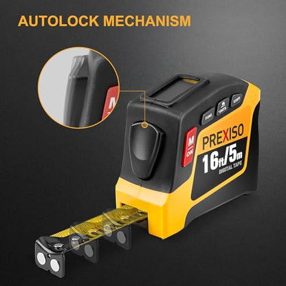 PREXISO 2-in-1 Digital Tape Measure, 16Ft Rechargeable Measuring Tape - color: Yellow
