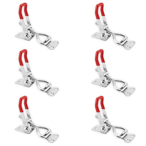 6 Pack Toggle Latch Clamp 4001, 304 Stainless Steel Adjustable Toggle Latch, 309Lbs Holding Capacity,Quick Release Pull Latch, for Lid Jig, Smoker Door, Tool Box, Case Trunk（without Padlock) - style: 4001-without padlock