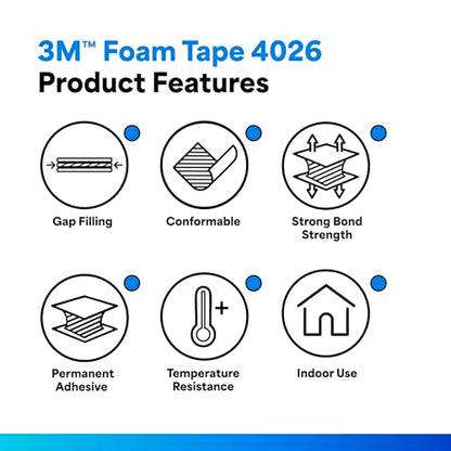 3M 4026 Natural Polyurethane Double Coated Foam Tape, 0.25" Width x 5yd Length (Pack of 1)
