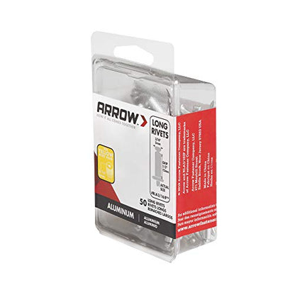 Arrow RLA3/16IP Long Aluminum 3/16-Inch Pop Rivets for Metal, Fabric, Leather, and Auto Repair, 50-Pack - size: 3/16 in. x 1/2 in.