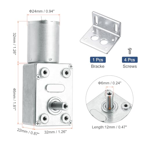 MECCANIXITY DC 6V 90 RPM Reversible Worm Geared Motor Reducer Motor 6mm D Shape Shaft High Torque Gear Box with Fixing Bracket Reduction Electric Motor for Sweepers, Printers, Ovens - style: 90 RPM,6V