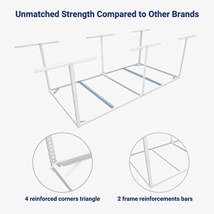 FLEXIMOUNTS 4x8 Overhead Garage Storage Rack, Without Decking, White - color: White