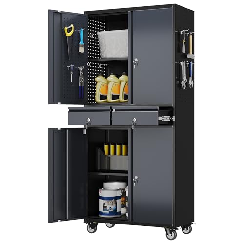 Aobabo Garage Storage Cabinet with 2 Drawers, Metal Storage Cabinet with Wheels for Garage Home,Assembly Required,Black Dark Gray - color: Black Drak Gray, size: 15.1"D x 30"W x 71"H