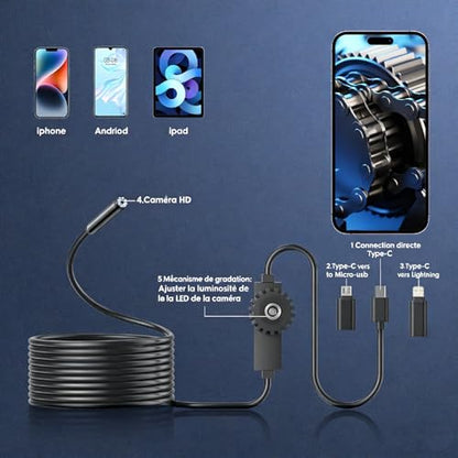 Endoscope Camera with Light-1920P HD Borescope 8mm Miniature Camera Head - size: 16.4FT-SL