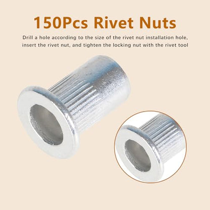 kimllier 150Pcs Rivet Nuts SAE Rivet Nut Assortment Kit Aluminum Threaded