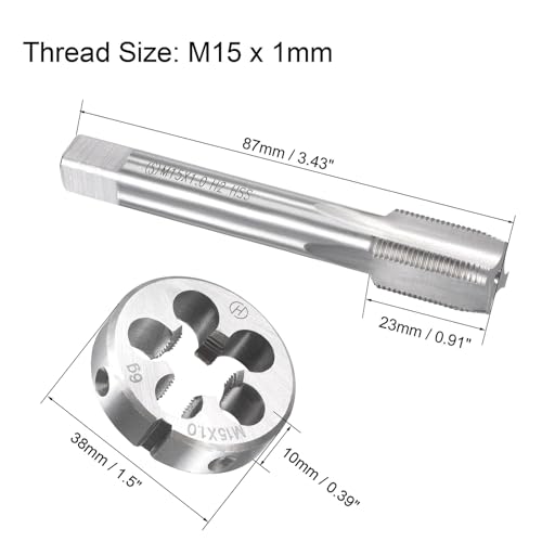 M15x1mm Metric Tap and Die Set,Machine Thread Screw Tap with Round Threading Die,Tap & Die Kit for Nut Screw Bolt Thread Repair - size: M15x1mm