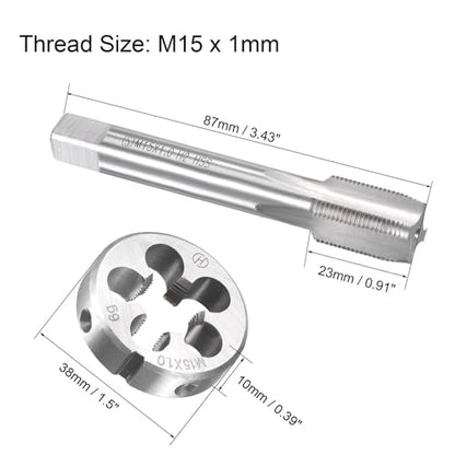 M15x1mm Metric Tap and Die Set,Machine Thread Screw Tap with Round Threading Die,Tap & Die Kit for Nut Screw Bolt Thread Repair - size: M15x1mm