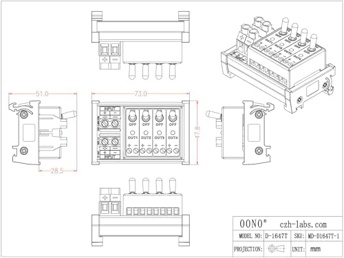 DC 4 Channel Toggle Switch Power Distribution Module, DIN Rail Mount