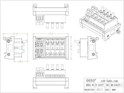 DC 4 Channel Toggle Switch Power Distribution Module, DIN Rail Mount
