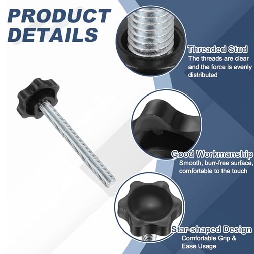 uxcell 2Pcs 3/8"-16 Star Knobs 3.6" Threaded Stud Male Clamping Knob - size: 3/8"-16, 3.6"