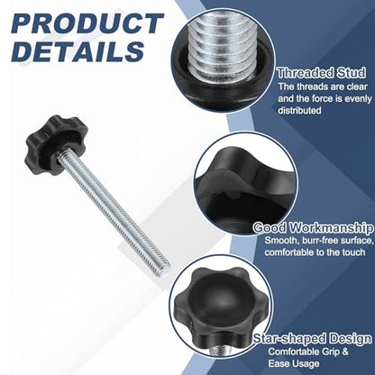 uxcell 2Pcs 3/8"-16 Star Knobs 3.6" Threaded Stud Male Clamping Knob - size: 3/8"-16, 3.6"