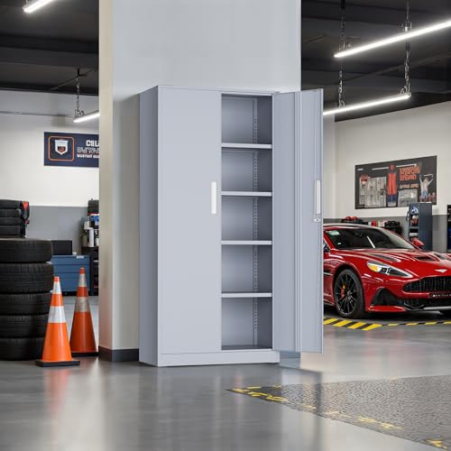 Oakmont Metal Storage Cabinet for Tool Organization, 72" Lockable Garage Storage Cabinets with 2 Doors and 4 Adjustable Shelves, Locking File Cabinet for Office, Home, School (72“ Standard-Grey) - color: Grey, size: 72" H x 32" W x 16" D