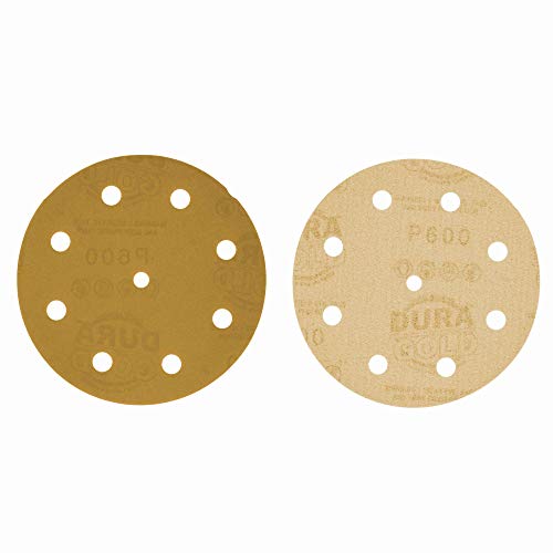 Dura-Gold 5" Gold Sanding Discs, 600 Grit, Box of 50, 9 Hole Pattern, H & L - size: 600-Grit