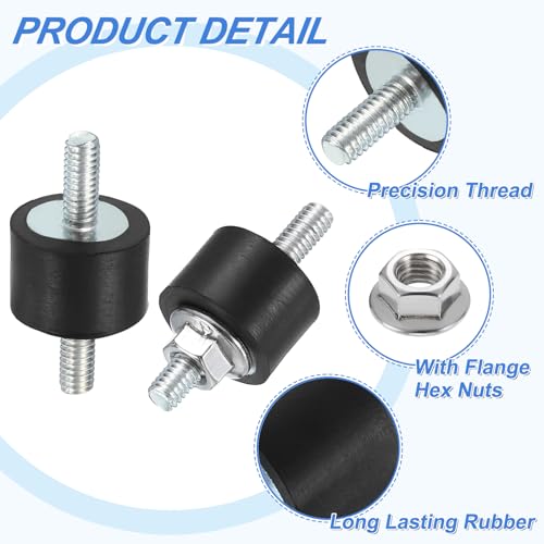 uxcell 4Pcs M4 x 10mm Rubber Mounts, 10 x 15mm Cylindrical Anti Vibration Isolator Studs Shock Absorber Double Studs with Nuts for Car Bobbin Generator Air Compressors - size: M4 x 10mm, 10 x 15mm