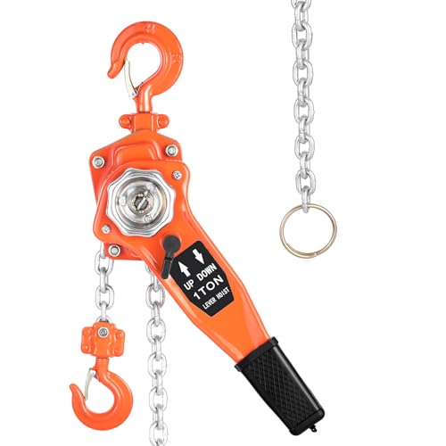 Lever Chain Hoist 1 Ton 2205LBS Capacity,10FT Lift Come Along,Manual Ratchet Chain Puller Hoist with 2 Hooks for Building Garages Warehouse Automotive Machinery
