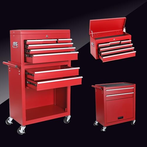 8-Drawer Rolling Tool Chest with Detachable Top Toolbox - color: Red, style: 8 drawer-detachable