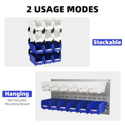 12 Packs Stackable Storage Bins, 11" x 5" x 5" Plastic Bins, - color: Blue & White 12pack, size: 11x5x5 inch