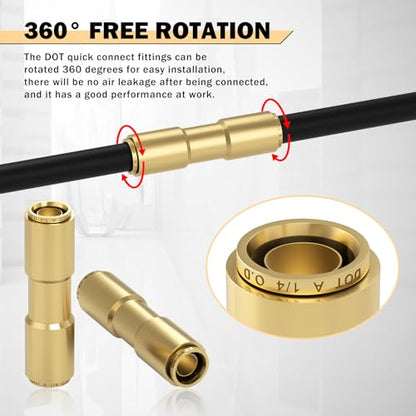 CheeMuii 6PCS 1/4" Brass DOT Air Line Fittings DOT Brass Straight Union - size: 1/4IN-6PCS