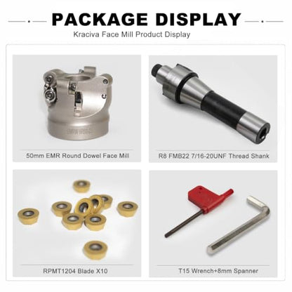 R8 Shank 50mm EMR Round Dowel Face Mill Set - size: 50MM