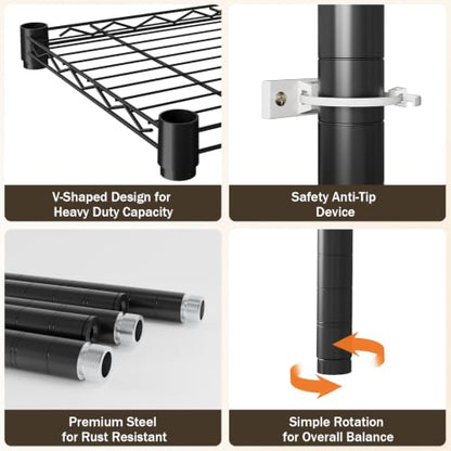 GarveeTech Heavy Duty Garage Shelving Unit, 48 in L x 20 in D x 72 in H - color: Black, size: 48 in L x 20 in D x 72 in H