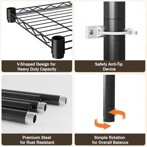 GarveeTech Heavy Duty Garage Shelving Unit, 48 in L x 20 in D x 72 in H - color: Black, size: 48 in L x 20 in D x 72 in H