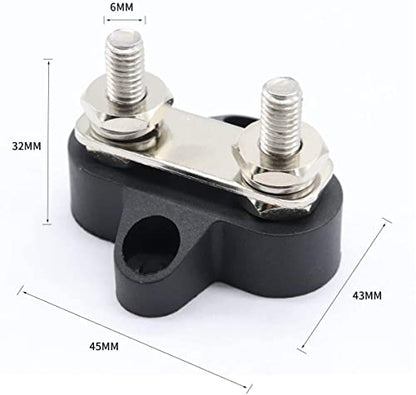 Heart Horse Bus Bar Terminal Block, Battery Power Stud Junction Post, M6 Dual Power Distribution Block for Truck RV Boat, Heavy Duty Stainless Steel 48V 250A (2 pcs Red + 2pcs Black, 1/4") - size: 1/4’’
