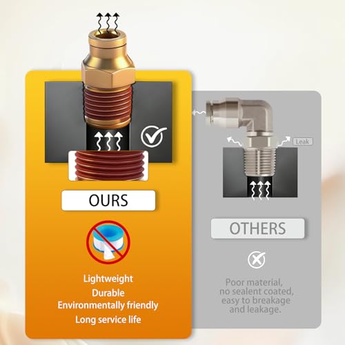 1/2" DOT Push to Connect Air Fittings, Brass 1/2" Tube OD x 1/4" NPT Male Straight Adapter, Quick-Connect Fittings for Air Suspension, Truck Trailer & Air Brake System (5-Pack) - size: 1/2"OD × 1/4"NPT Thread