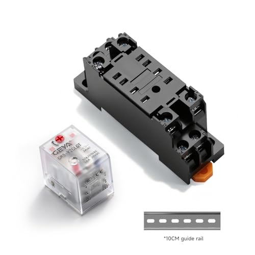 2PCS Electromagnetic Power Relay, 8-Pin DC 12V 10Amp DPDT Relay,LED Indicator, GR5-Y2CLGT with Socket Base and DIN Rail - size: 12VDC-2pcs