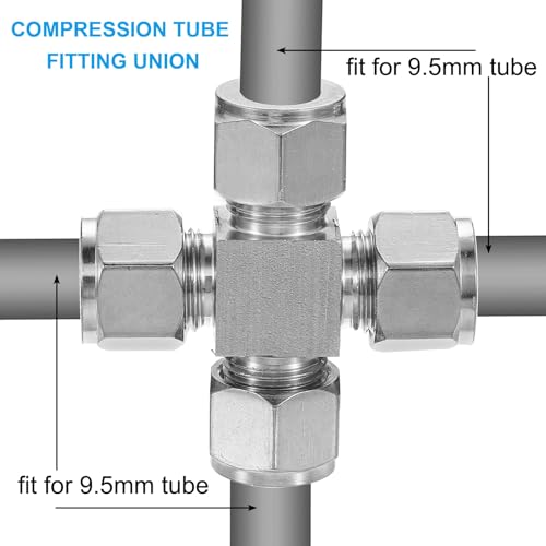 PATIKIL 304 Stainless Steel Cross Compression Tube Fitting 10mm, 3/8" ID, Pipes Adapter for Water Garden Irrigation System, Silver - size: 3/8 Inch