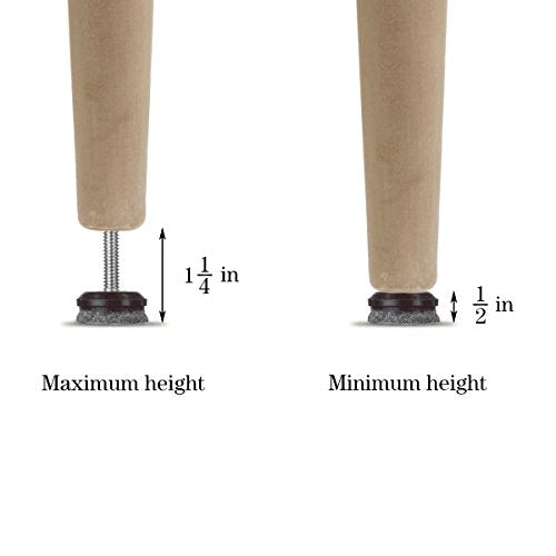 HUAYY 24 Pack Adjustable Furniture Leveling Feet, 1/4-20 Threaded Stem, Integrated Felt Pads for Hardwood Floors, Fit Table Chair Cabinet Sofa Legs, Brown Base with Gray Felt - size: 1 in(24 Pack)