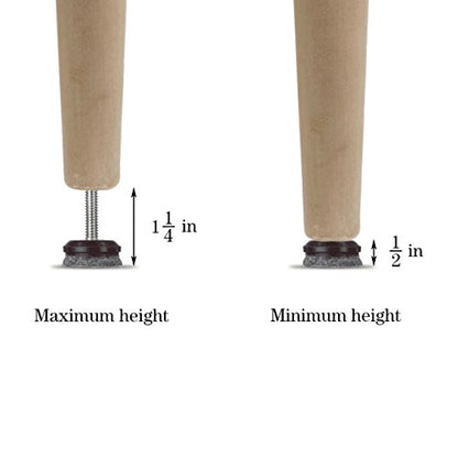 HUAYY 24 Pack Adjustable Furniture Leveling Feet, 1/4-20 Threaded Stem, Integrated Felt Pads for Hardwood Floors, Fit Table Chair Cabinet Sofa Legs, Brown Base with Gray Felt - size: 1 in(24 Pack)