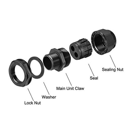 uxcell M25 Cable Gland 2 Holes Waterproof IP68 Nylon Joint Adjustable Locknut for 6.4-8.7mm Dia Wire - size: M25