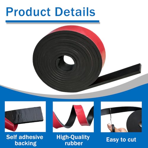 1/4" Thick x 1" Wx 60" L Solid Rubber Strip Roll with Adhesive Backing - size: 1" x 1/4" x 60"