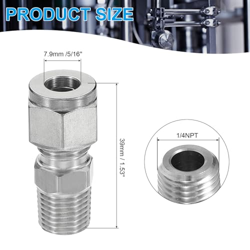 PATIKIL 1/4NPT x 8mm 304 Stainless Steel Compression Tube Fitting, Double Ferrules Compression Tube Fitting Straight Adapter Connect - size: 1/4NPT x 8mm