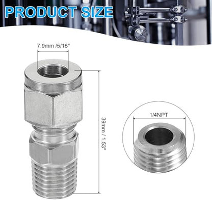 PATIKIL 1/4NPT x 8mm 304 Stainless Steel Compression Tube Fitting, Double Ferrules Compression Tube Fitting Straight Adapter Connect - size: 1/4NPT x 8mm